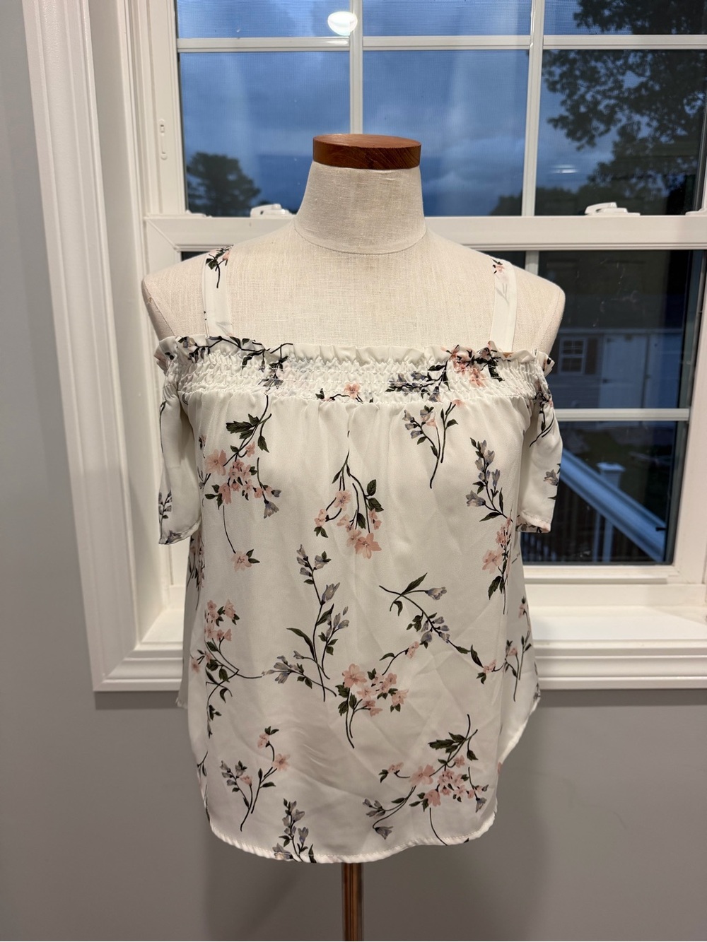 Sienna Sky White Floral Off-Shoulder Cami with Pink Blossoms